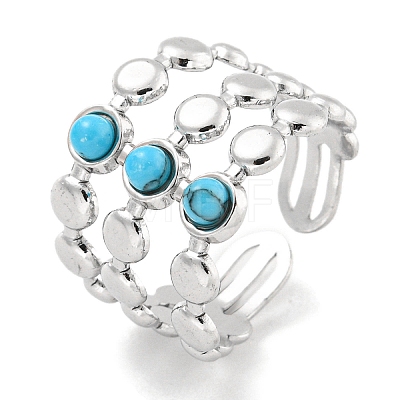 304 Stainless Steel Synthetic Turquoise Cuff Rings G-Z056-05P-01-1