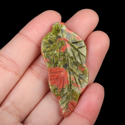 Natural Unakite Carved Healing Leaf Stone PW-WG31545-09-1