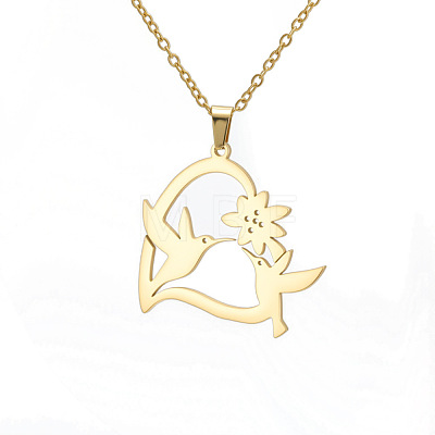 Mother's Day 304 Stainless Steel Heart with Birds Pendant Cable Chain Necklaces for Women FS-WG7A94E-02-1