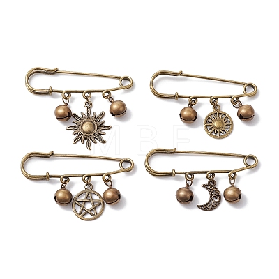 Tibetan Style Alloy Star/Moon/Sun Charms Kilt Pins Brooch JEWB-BR00173-1