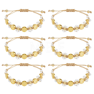 6Pcs Alloy & Glass Seed Bead Braided Bracelets BJEW-DC00025-1