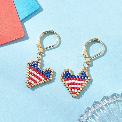 Heart Glass Seed Beaded Leverback Earrings EJEW-MZ00692-1