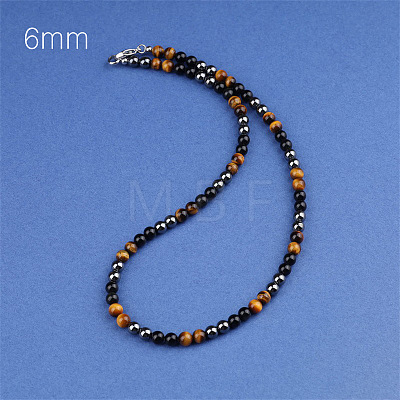 Synthetic Non-magnetic Hematite & Natural Tiger Eye & Obsidian Round Beaded Necklaces for Men YX5918-1-1