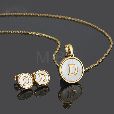 304 Stainless Steel with Natural Shell Pendant Necklaces & Stud Earrings Sets FS-WG5FD70-04-1