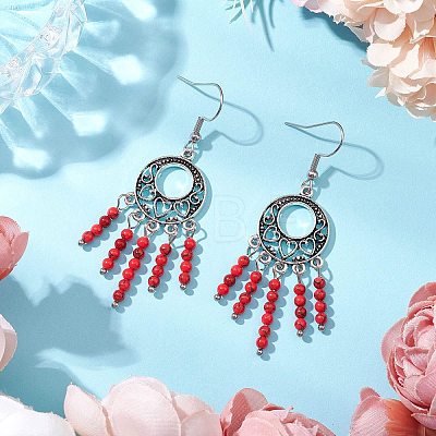 Synthetic Turquoise Beaded Chandelier Earrings EJEW-JE06190-1