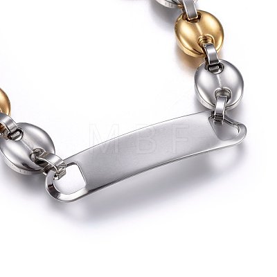 201 Stainless Steel Coffee Bean Chain ID Bracelets BJEW-O168-09GP-1