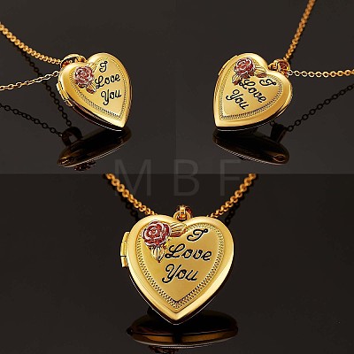 Heart with Rose Flower Picture Locket Pendant Necklace JN1036A-1