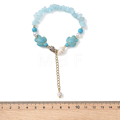 Beachy Natural white Jade Chip Beads & Synthetic Turquoise Charm Bracelets BJEW-JB14140-01-1