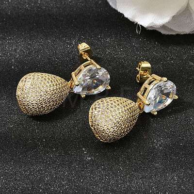 Brass Clear Cubic Zirconia Dangle Stud Earrings EJEW-A162-04G-1