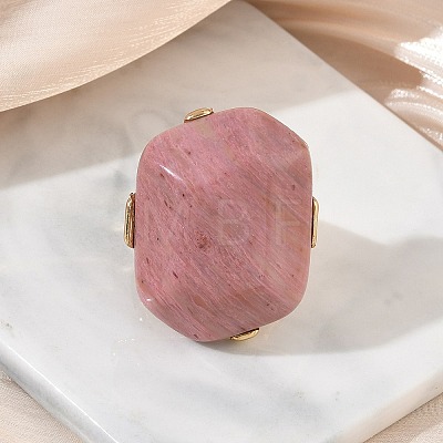 Natural Rhodochrosite & Alloy Finger Rings for Women RJEW-G375-01G-04-1