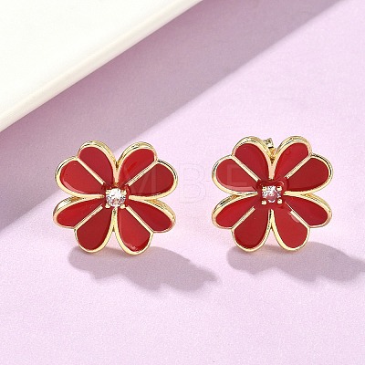 Flower Brass Enamel Stud Earrings EJEW-C177-01G-01-1