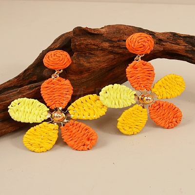 Bohemian Style Flower Alloy Raffia Dangle Stud Earrings FS-WGE633D-04-1