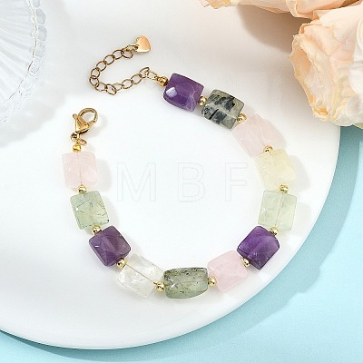 Square Natural Rose Quartz & Quartz Crystal & Citrine & Peridot & Amethyst Beaded Bracelets for Women BJEW-JB13782-1
