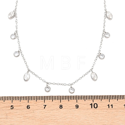 304 Stainless Steel Pave Clear Cubic Zirconia Oval Flat Round Tassel Bib Necklaces for Women NJEW-T020-01P-1