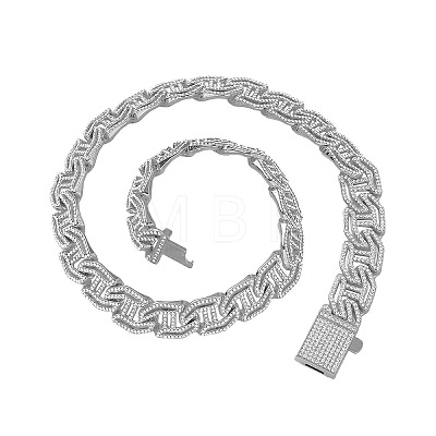 Zinc Alloy Full Crystal Rhinestone Cuban Link Chain Necklaces for Women Men FS-WG48DDB-04-1