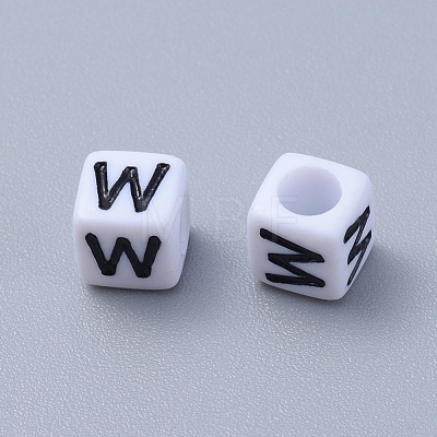 Letter W White Letter Acrylic Cube Beads X-PL37C9308-W-1