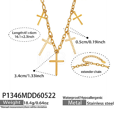 304 Stainless Steel Micro Pave Clear Cubic Zirconia Multi Religion Cross Pendant Bib Necklaces for Women WG70985-02-1
