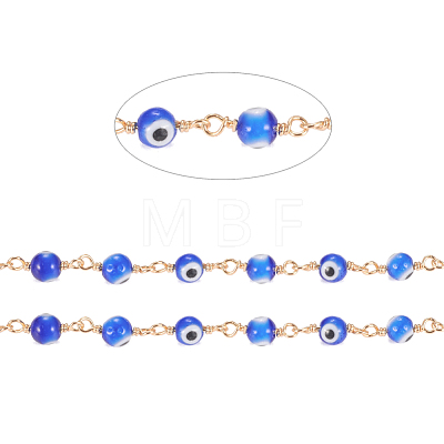 3.28 Feet Handmade Evil Eye Lampwork Round Beaded Chains X-CHC-G009-B-G05-1