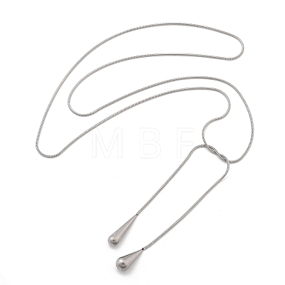 304 Stainless Steel Snake Chain Lariat Necklaces with Teardrop Ends NJEW-D300-02P-1