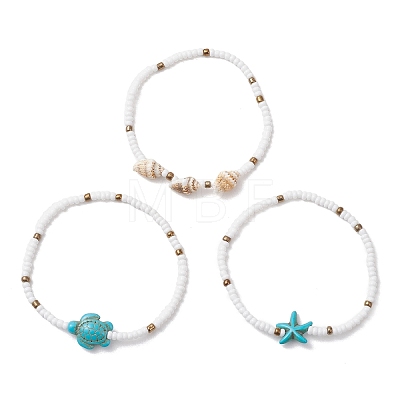 3Pcs Synthetic Turquoise Beads Stretch Bracelets for Women BJEW-JB13493-1