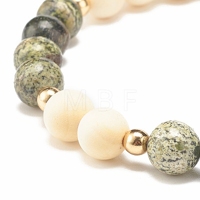 2Pcs 2 Style Coconut & Natural Larvikite & Watermelon Stone Glass Stretch Bracelets Set BJEW-JB07832-1