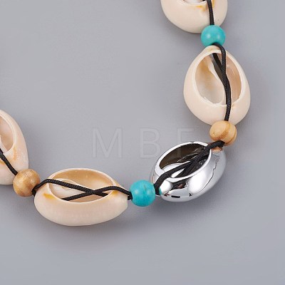 Adjustable Cowrie Shell and Synthetic Turquoise Beaded Necklaces NJEW-JN02300-01-1