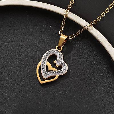 304 Stainless Steel Crystal Rhinestone Heart Pendant Cable Chain Necklaces for Women NJEW-Z056-01E-G-1