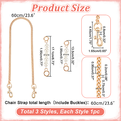 WADORN 3Pcs 3 Style ABS Plastic Imitation Pearl & Iron Curb Chain Bag Handles DIY-WR0002-70B-1