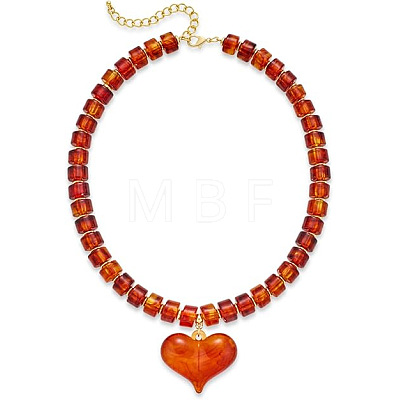 Resin and Plastic Heart Pendant Rondelle Beaded Necklaces with Alloy End Chains FS-WG415CE-05-1