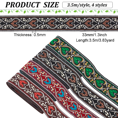 14M 4 Styles Ethnic Style Embroidery Polyester Ribbons OCOR-FG0001-46-1