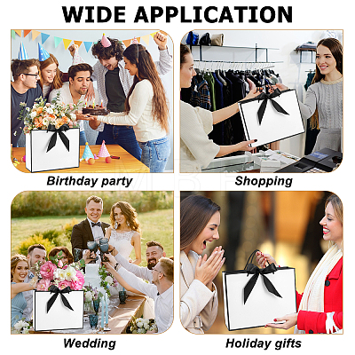48Pcs Rectangle White Paper Gift Storage Handle Bags with Ribbons ABAG-WA0001-26B-1