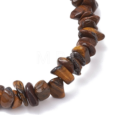 Natural Tiger Eye Chip Beaded Stretch Bracelets for Women Men BJEW-JB10647-01-1