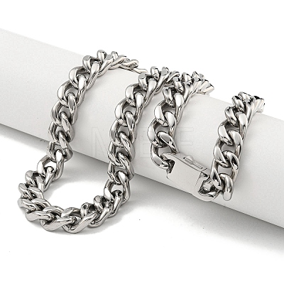 Non-Tarnish 201 Stainless Steel Cuban Link Chain Necklaces for Women and Men NJEW-F322-04P-02-1