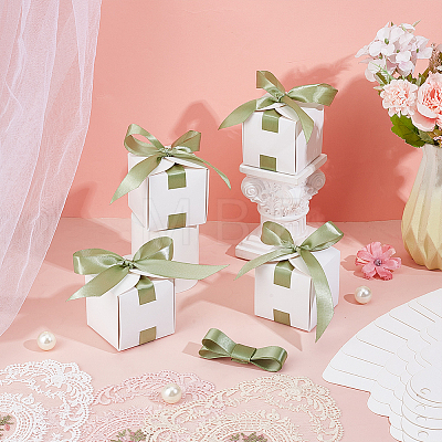 Square Paper Wedding Candy Storage Boxes with Ribbon AJEW-WH0609-744A-1
