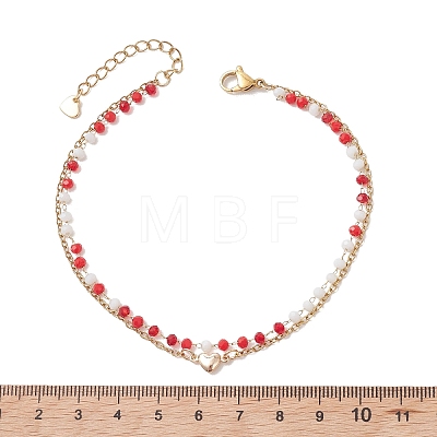 Bohemian Handmade Faceted Rondelle Glass Beaded Chains & 304 Stainless Steel Cable Chain 2-Strand Anklets for Women AJEW-AN00780-1