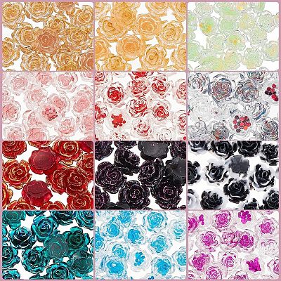 240Pcs 12 Style Camellia Transparent Resin Cabochons MRMJ-OC0003-41-1