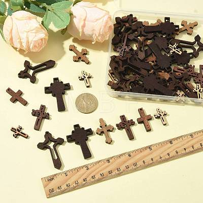 60Pcs 6 Styles Religion Wood Pendants WOOD-FS0002-51-1