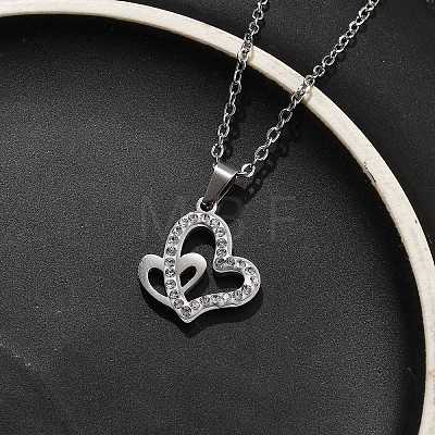 304 Stainless Steel Crystal Rhinestone Heart Pendant Cable Chain Necklaces for Women NJEW-Z056-01A-P-1