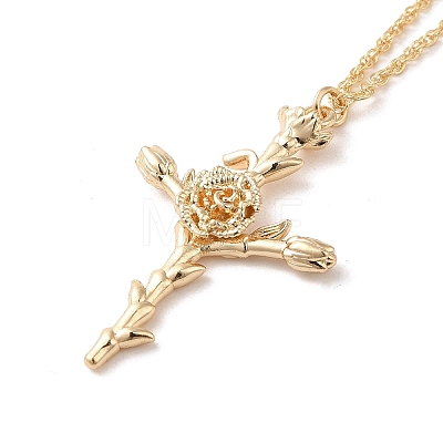 304 Stainless Steel Cross with Flower Pendant Necklaces for Women NJEW-A020-03A-G-1