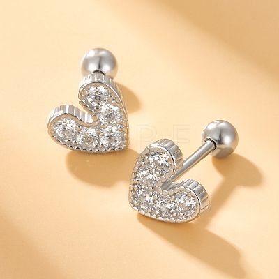 Cubic Zirconia Heart Stud Earrings for Women EJEW-F317-17P-1