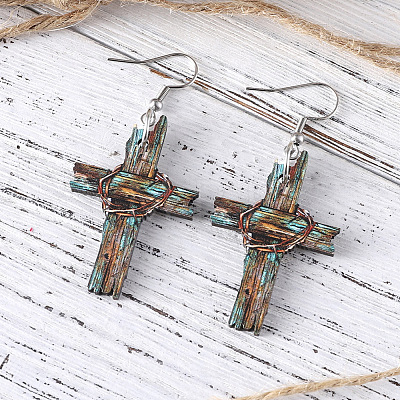 Printed Both Sides Wood Dangle Earrings FS-WGB0329-01-1
