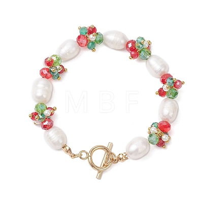 Christmas Glass & Shell Pearl & Pearl & Brass Beaded Bracelets for Women BJEW-TA00688-1