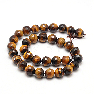 Faceted Grade A Natural Tiger Eye Round Bead Strands G-F260-01-8mm-1