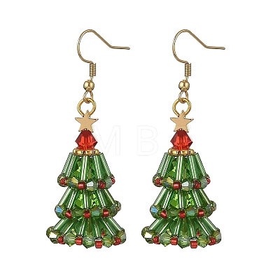 Christmas Brass with Glass Seed Beads Dangle Earrings EJEW-MZ00823-1