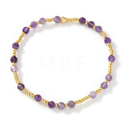 Natural Amethyst & Brass Beads Stretch Bracelets fore Women JB5530-3-1