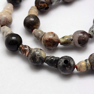 Natural Silver Leaf Jasper 3-Hole Guru Bead Strands G-K149-29-1