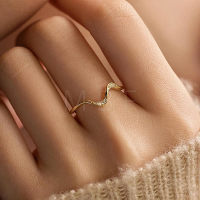 Wave Shaped 925 Sterling Silver Micro Pave Clear Cubic Zirconia Finger Rings FS-WG6021D-06-1