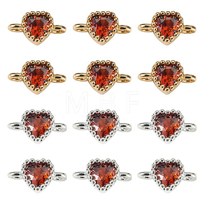 12Pcs 2 Colors Brass Pave Cubic Zirconia Heart Links Connector Charms KK-TA0003-48G-1