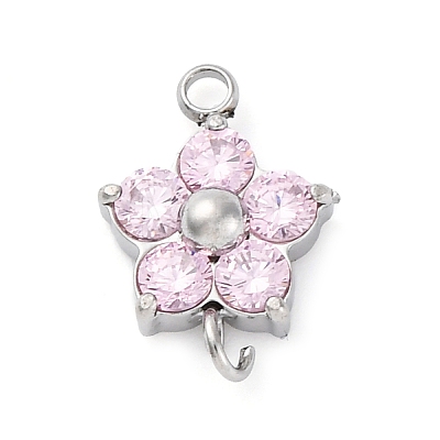 304 Stainless Steel Micro Pave Cubic Zirconia Flower Connector Charms LS-STAS-U042-01P-01-1