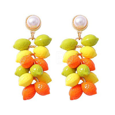 Colorful Plastic Bead Tassel Dangle Earrings WG869BC-02-1